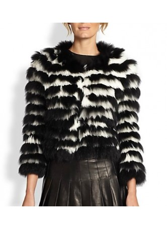 Fox Fur Black & White Rex Rabbit Fur Jacket Coat Women's
